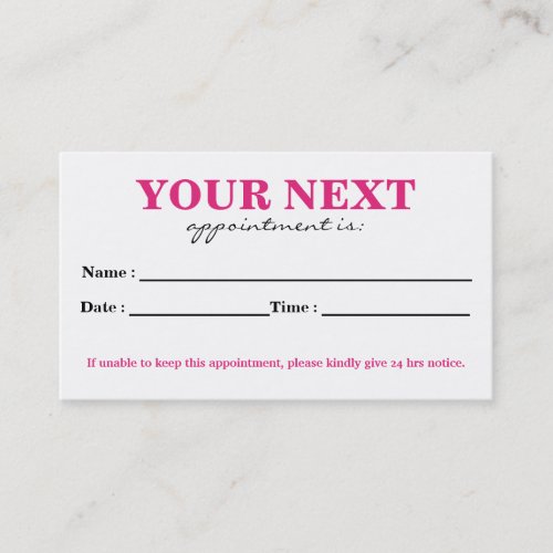Simple Elegant White Pink Beauty Appointment Card