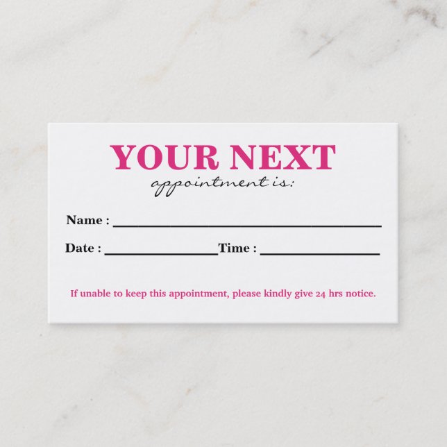 Simple Elegant White Pink Beauty Appointment Card (Front)