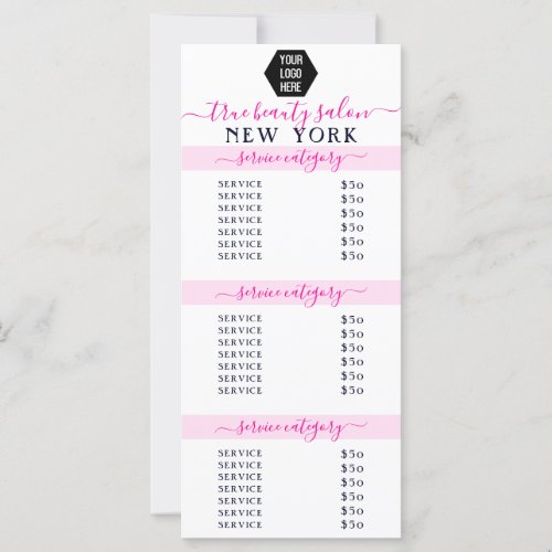 Simple Elegant White Pink Logo Salon Price List