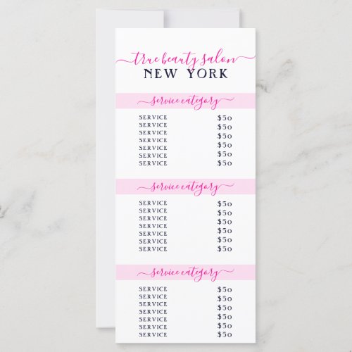 Simple Elegant White Pink Salon Price List