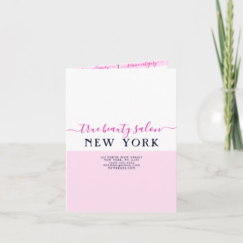 Simple Elegant White Pink Salon Price List Note Card