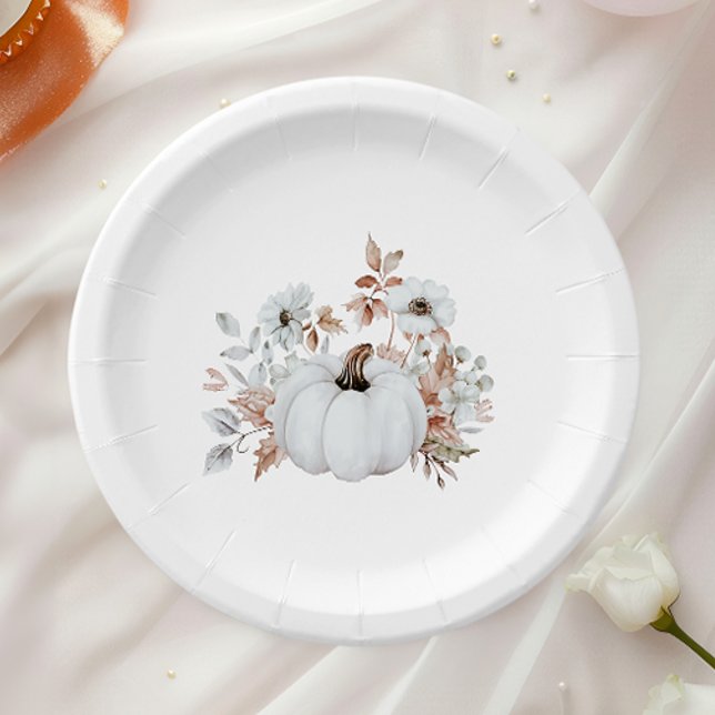 Simple Elegant White Pumpkin  Paper Plates (Creator Uploaded)