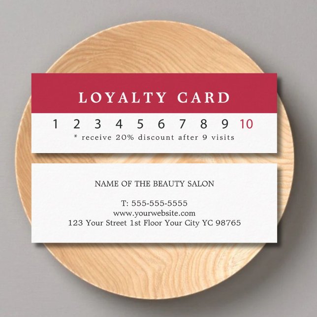 Simple Elegant White Red Beauty Loyalty Card (Creator Uploaded)