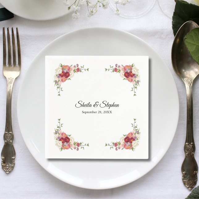 Simple Elegant White Red Floral Wedding Napkins (Creator Uploaded)