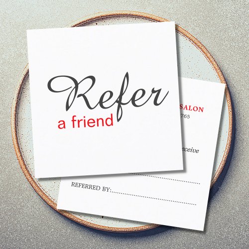 Simple Elegant White Red Referral Card Beauty