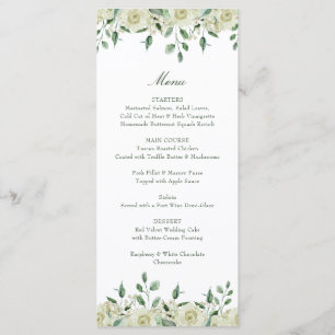 Simple Elegant White Roses Greenery Baptism Menu