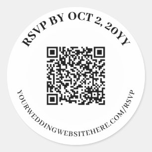 Simple Elegant White RSVP Online QR Code Classic Round Sticker