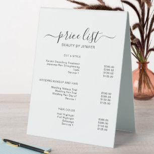 Simple Elegant White Salon Price List Table Tent