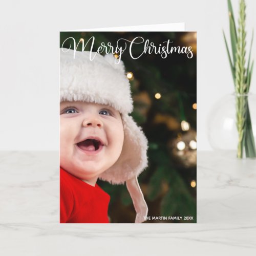 Simple Elegant White Script Christmas Photo Folded Holiday Card