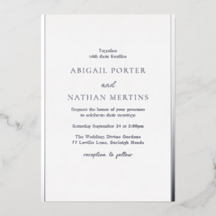 Simple Elegant White & Silver Designer Wedding Foil Invitation