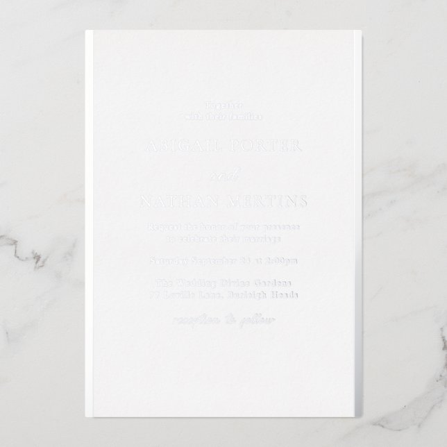 Simple Elegant White & Silver Designer Wedding Foil Invitation (Front)