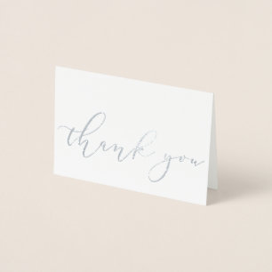 Simple Elegant White Silver Foil Script Thank You Card
