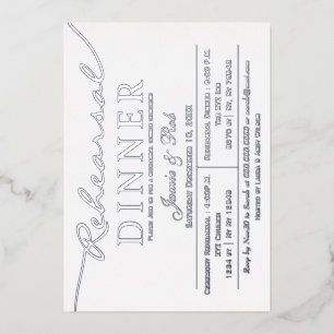 Simple Elegant White Silver Rehearsal Dinner Foil Invitation