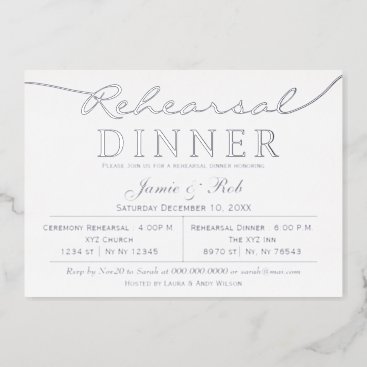 Simple Elegant White Silver Rehearsal Dinner   Foil Invitation