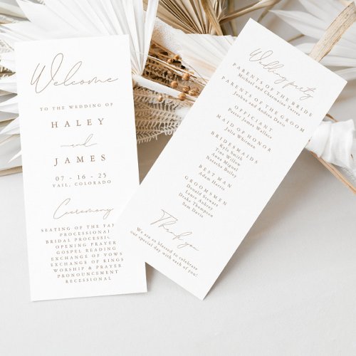 Simple Elegant White  Taupe Wedding Program