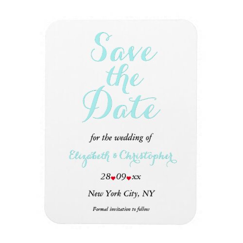 Simple Elegant White Teal Wedding Save The Date Magnet