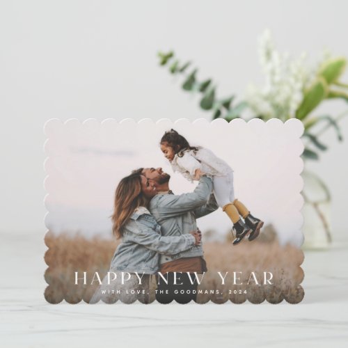 Simple Elegant White Typographic New Years Photo Holiday Card