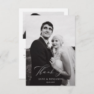Simple Elegant White Wedding 2 Photo Thank You Card