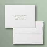 Simple Elegant White Wedding Return Address RSVP Envelope<br><div class="desc">These simply elegant white pre-addressed RSVP return address envelopes are easy to customize with your details. We've chosen an elegant medium dark shade of green (color 4C5933) as the default text color, but you can easily change the color to suit your style. In that case, you might see a color...</div>
