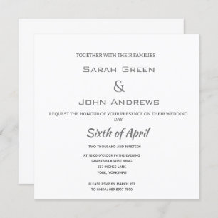 Simple Elegant White Wedding Square Invitation