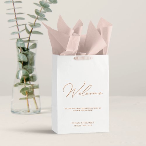 Simple Elegant White Wedding Welcome Thank You  Medium Gift Bag