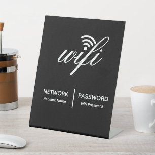 Simple Elegant Wifi Network Password Info Black Pedestal Sign