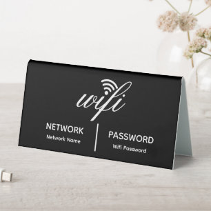 Simple Elegant Wifi Network Password Info Black Table Tent