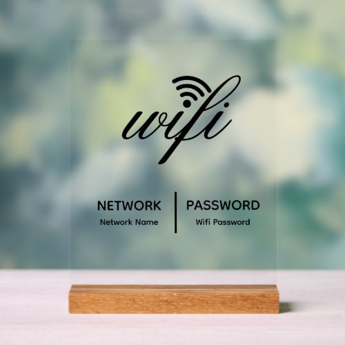 Simple Elegant Wifi Network Password Info White Acrylic Sign