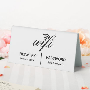 Simple Elegant Wifi Network Password Info White Table Tent