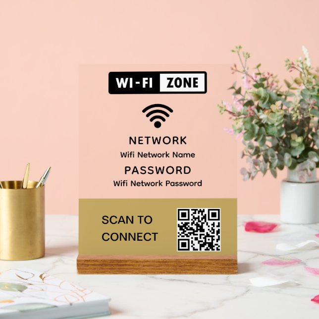 Simple Elegant Wifi QR Code Network Password  Acrylic Sign (Wedding)