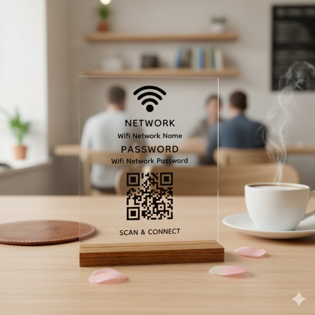 Simple Elegant Wifi QR Code Network Password Acrylic Sign (Creator Uploaded)