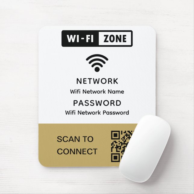 Simple Elegant Wifi QR Code Network Password  Mouse Pad (With Mouse)