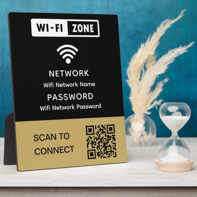 Simple Elegant Wifi QR Code Network Password  Plaque (Side)