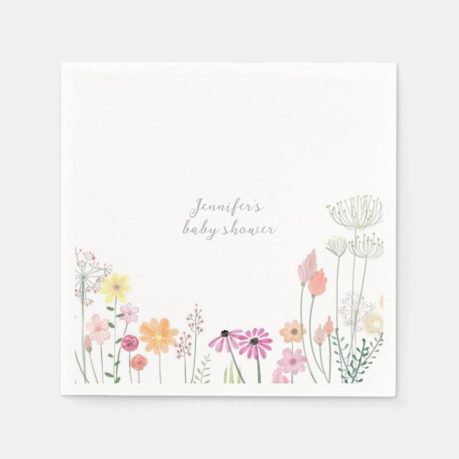 Simple Elegant Wildflower Baby Shower  Napkins (Front)