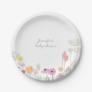 Simple Elegant Wildflower Baby Shower  Paper Plates