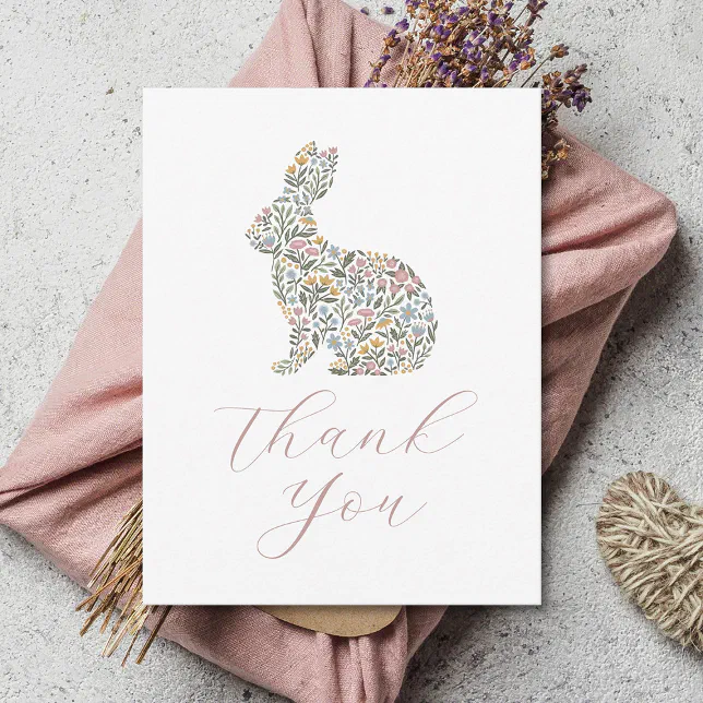 Simple Elegant Wildflower Rabbit Baby Shower Thank You Card | Zazzle