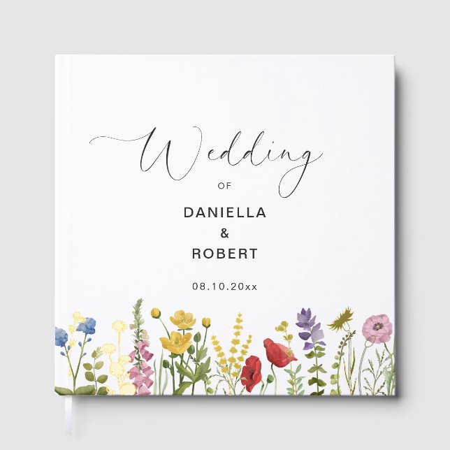Simple Elegant Wildflower Wedding  Foil Guest Book (Front)