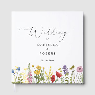 Simple Elegant Wildflower Wedding Foil Guest Book
