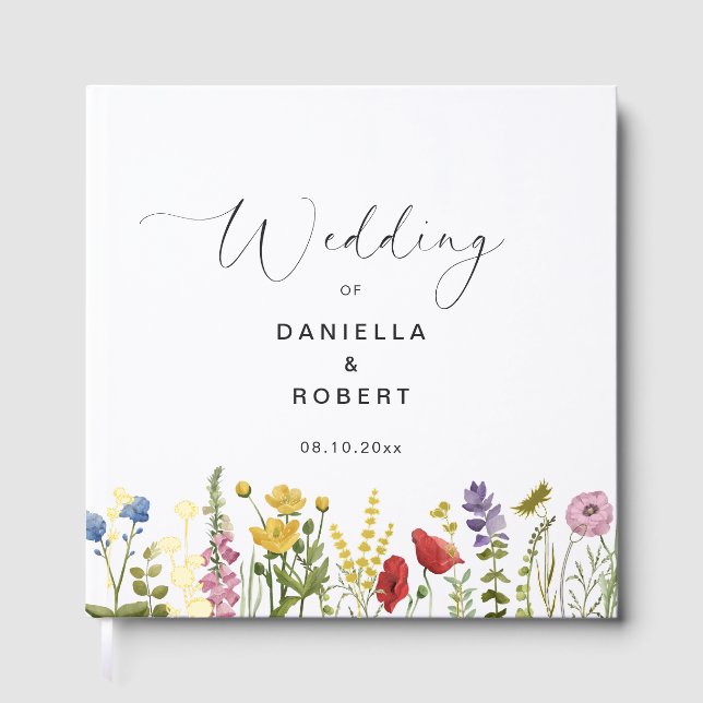 Simple Elegant Wildflower Wedding  Foil Guest Book (Front)