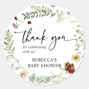 Simple Elegant Wildflowers Baby Shower Thank You Classic Round Sticker