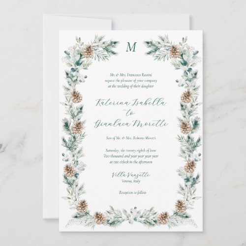 Simple Elegant Winter Greenery Christmas Wedding Invitation