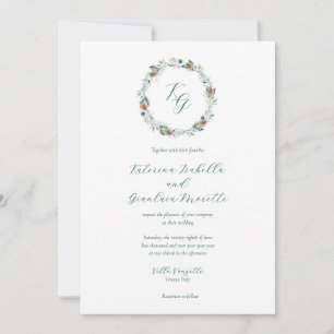Simple Elegant Winter Greenery Monogram Wedding Invitation