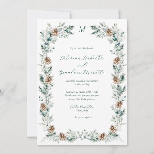 Simple Elegant Winter Greenery White Wedding Invitation