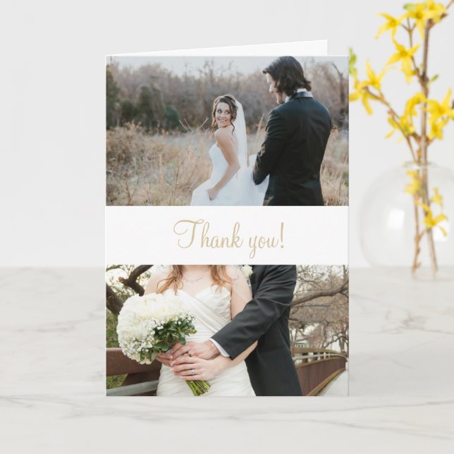 Simple elegant winter wedding 2 photos thank you card (Yellow Flower)