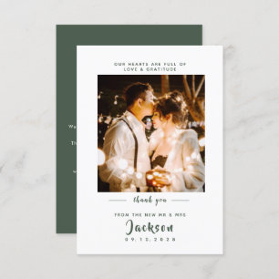 Simple elegant with photo Dark Green Wedding Thank You Card