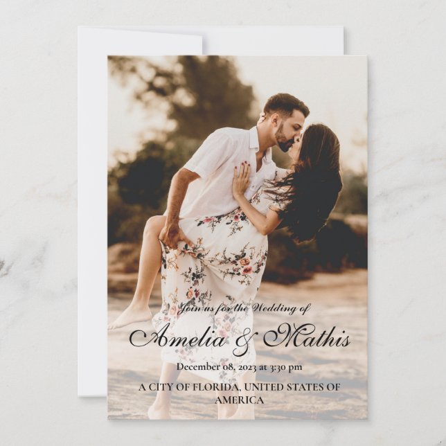 Simple elegant with Photo Wedding Invitation (Front)