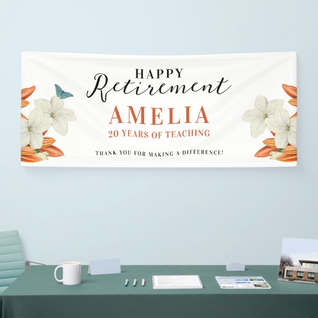 Simple Elegant Woman Retirement Chic White Floral Banner (Tradeshow)