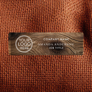 Simple Elegant Wood Logo Employee Plastic Name Tag