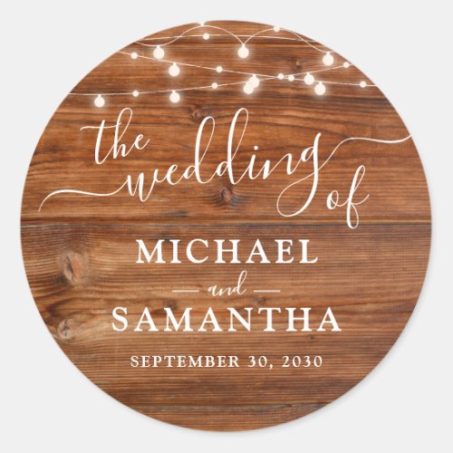 Simple Elegant Wood Rustic Wedding Classic Round Sticker