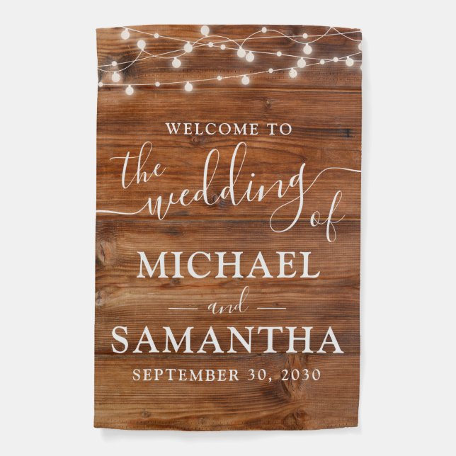Simple Elegant Wood Rustic Wedding Garden Flag (Front)